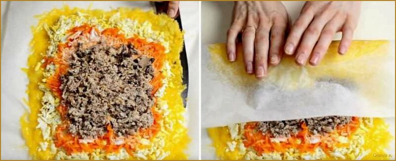 (салат-рулет, мимоза, новый, 2024) Салат-рулет