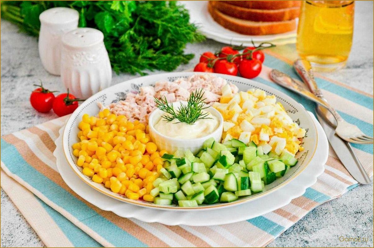Рецепт вкусного салата с огурцом и кукурузой 
