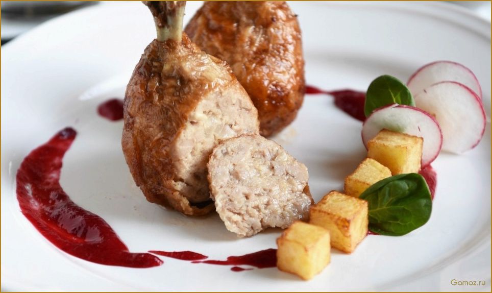 (фаршированные, куриные, голени, грибами) Фаршированные куриные голени грибами